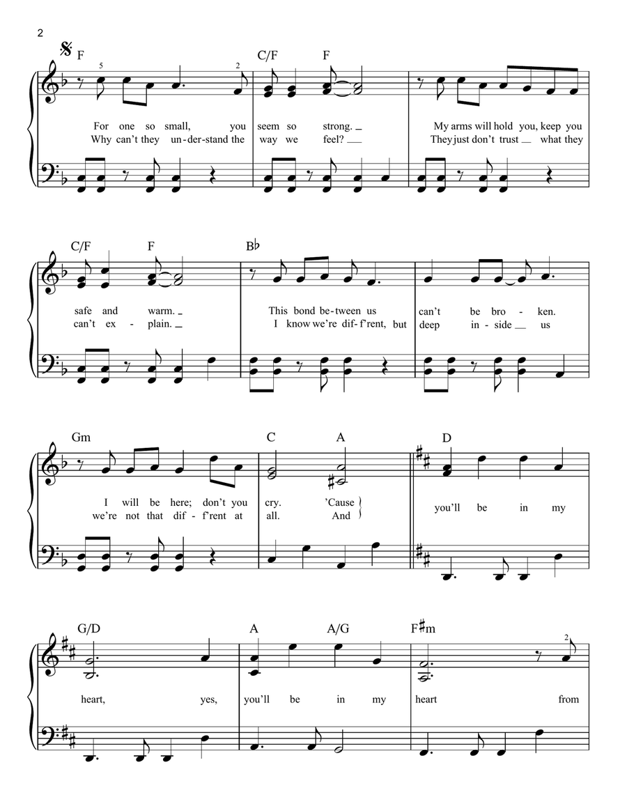You'll Be In My Heart (Pop Version) (from Tarzan) Easy Piano scores gallery preview page 2