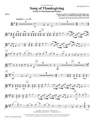 Song of Thanksgiving (Lord, to You Immortal Praise) (arr. Leavitt) - Viola