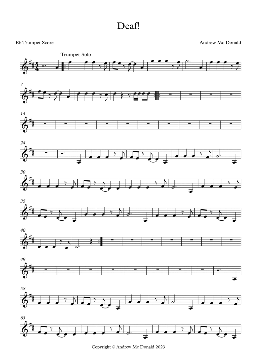 Deaf! Bb Trumpet Score Deaf! Bb Trumpet Score Trumpet Solo scores gallery preview page 1