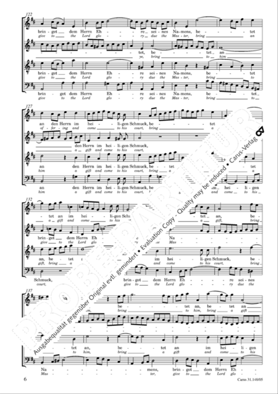 Give to the Lord glory due the Master (Bringet dem Herrn Ehre seines Namens) 4-Part scores gallery preview page 7