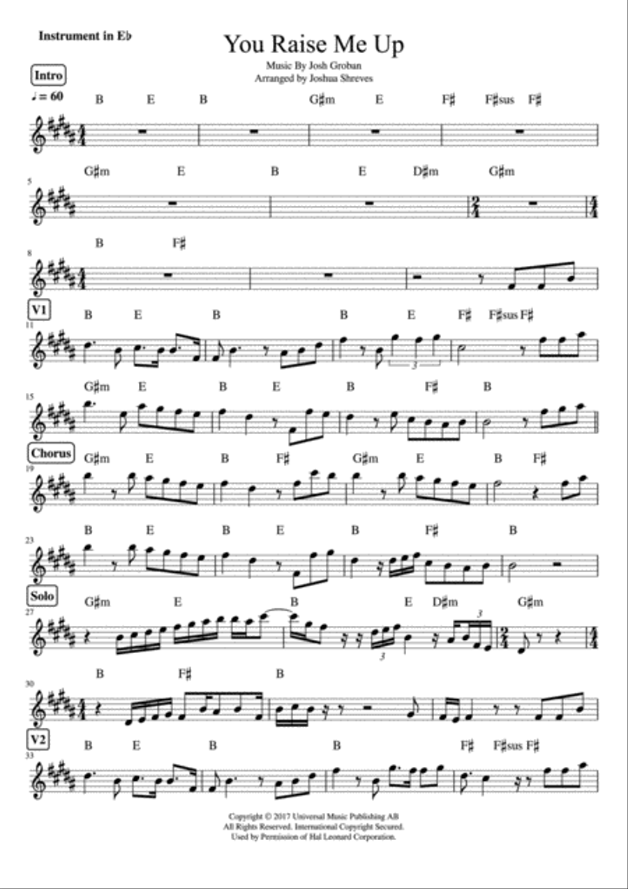 You Raise Me Up You Raise Me Up Alto Saxophone scores gallery preview page 1