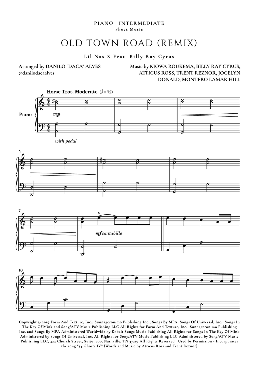 Old Town Road (remix) Piano Solo scores gallery preview page 1