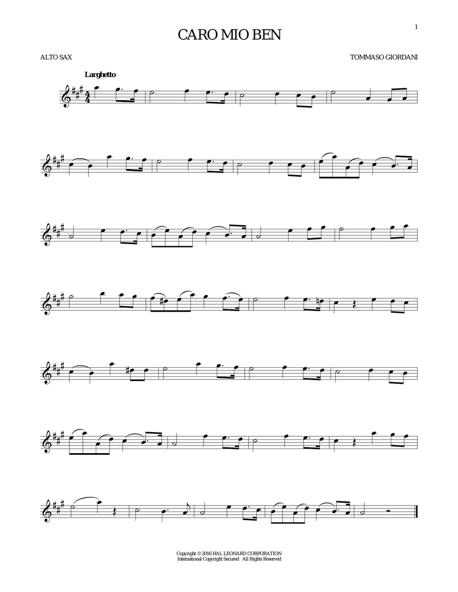 Caro Mio Ben Caro Mio Ben Alto Saxophone scores gallery preview page 1