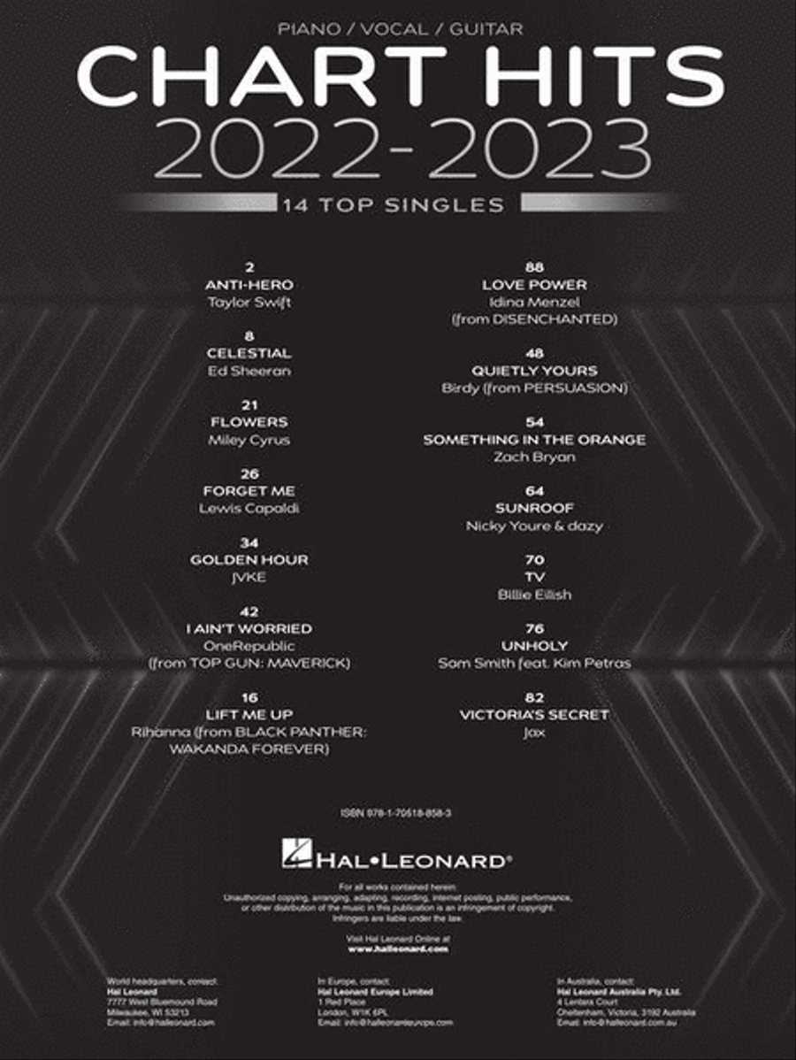 Chart Hits of 2022-2023 Piano, Vocal, Guitar scores gallery preview page 3