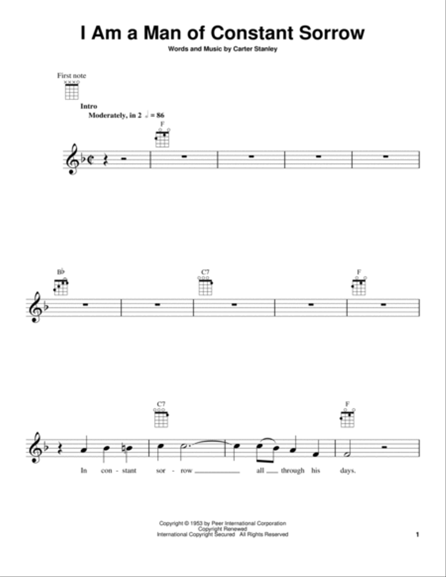 I Am A Man Of Constant Sorrow Ukulele scores gallery preview page 1