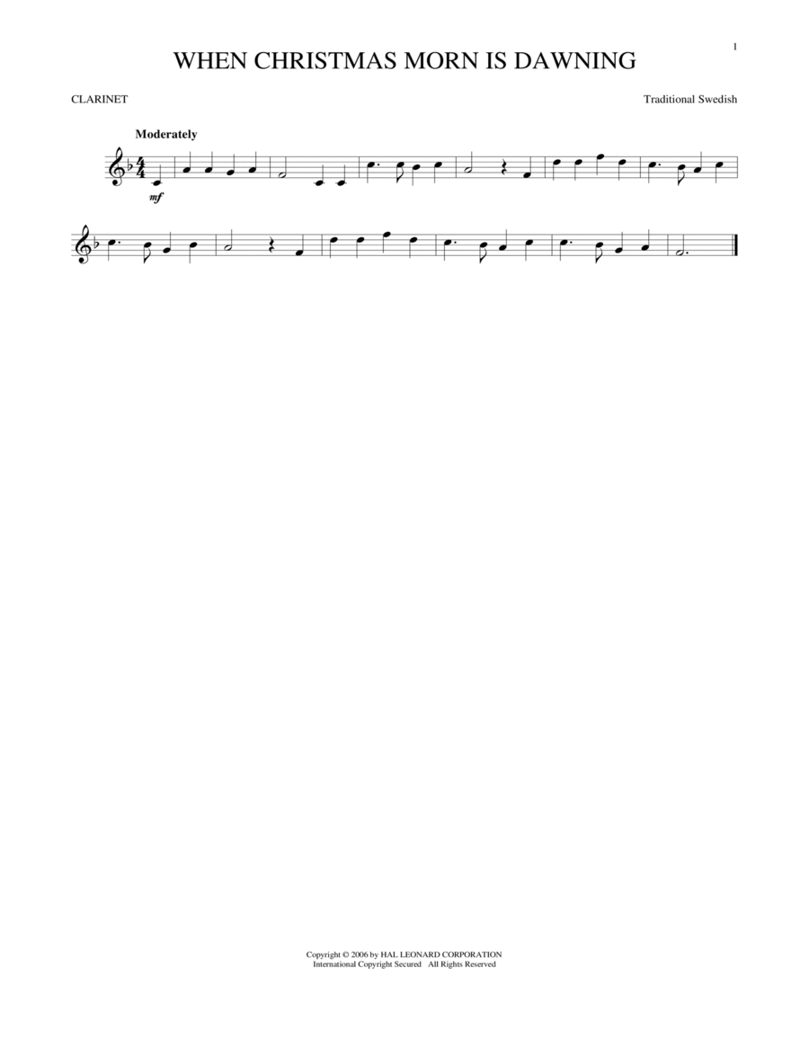 When Christmas Morn Is Dawning Clarinet Solo scores gallery preview page 1