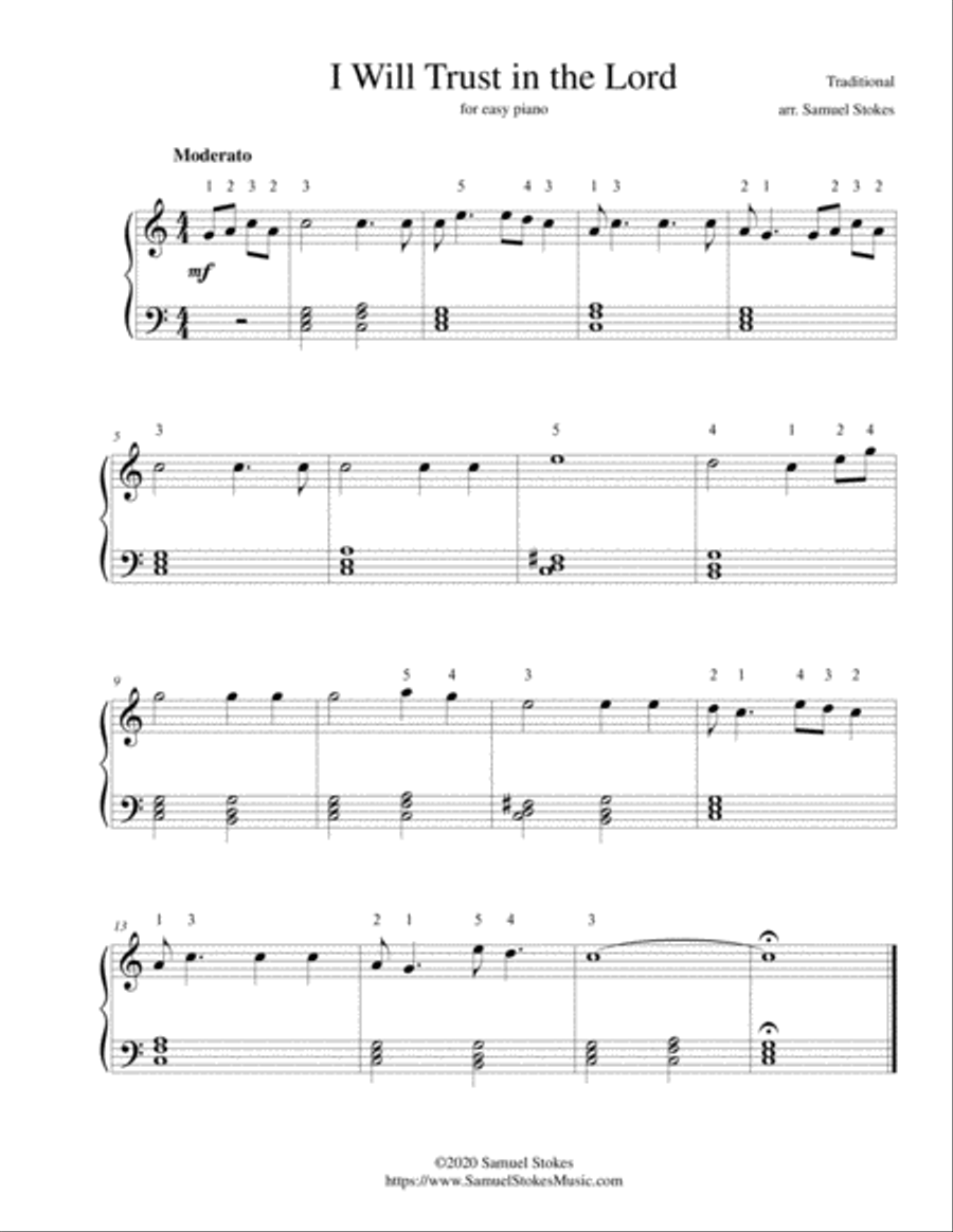 I Will Trust in the Lord 'Til I Die - for easy piano Easy Piano scores gallery preview page 1