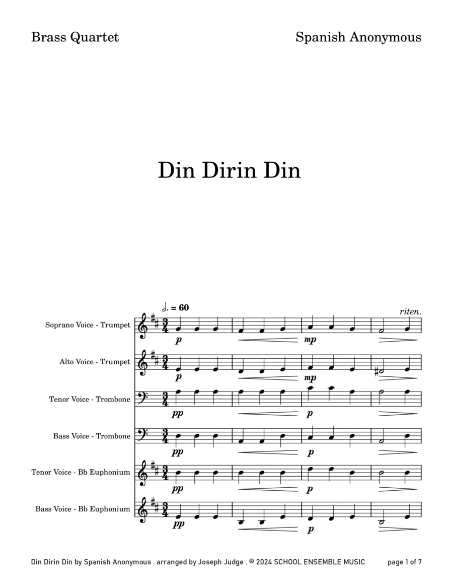 Din Dirin Din for Brass Quartet in Schools Brass Quartet scores gallery preview page 1