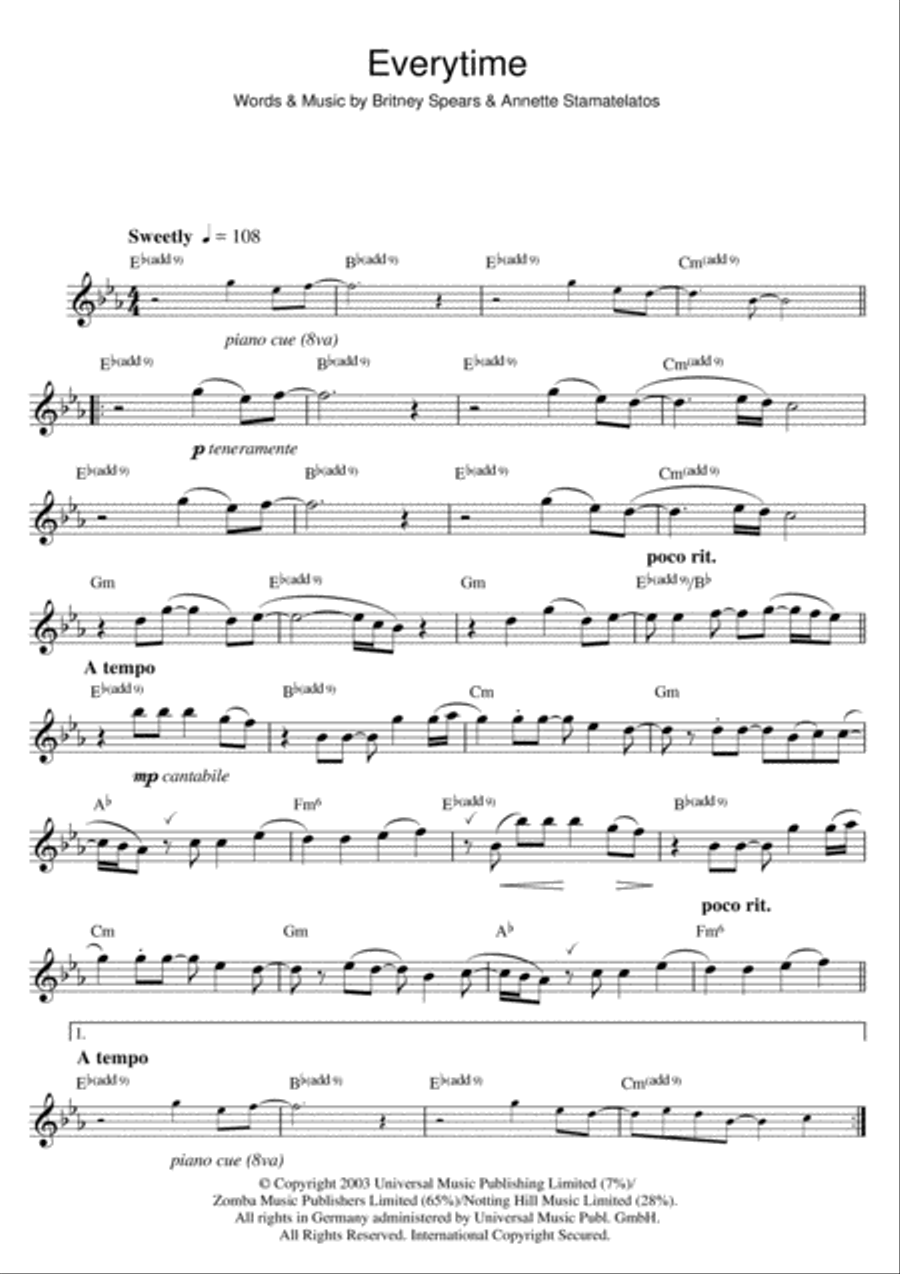 Everytime Flute Solo scores gallery preview page 1