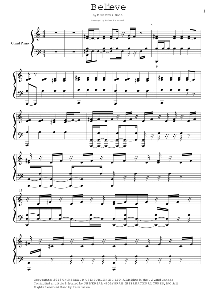 Believe Believe Piano Solo scores gallery preview page 1