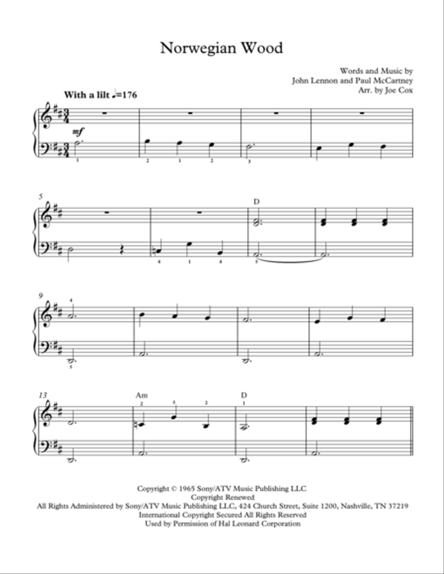 Norwegian Wood (This Bird Has Flown) Voice scores gallery preview page 1