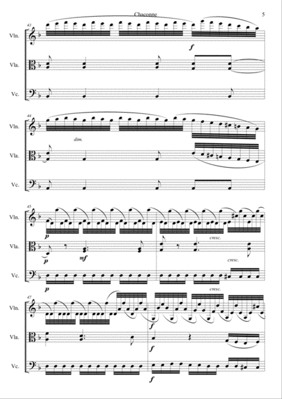 Chaconne from Partita in D Minor BWV 1004 String Trio scores gallery preview page 5