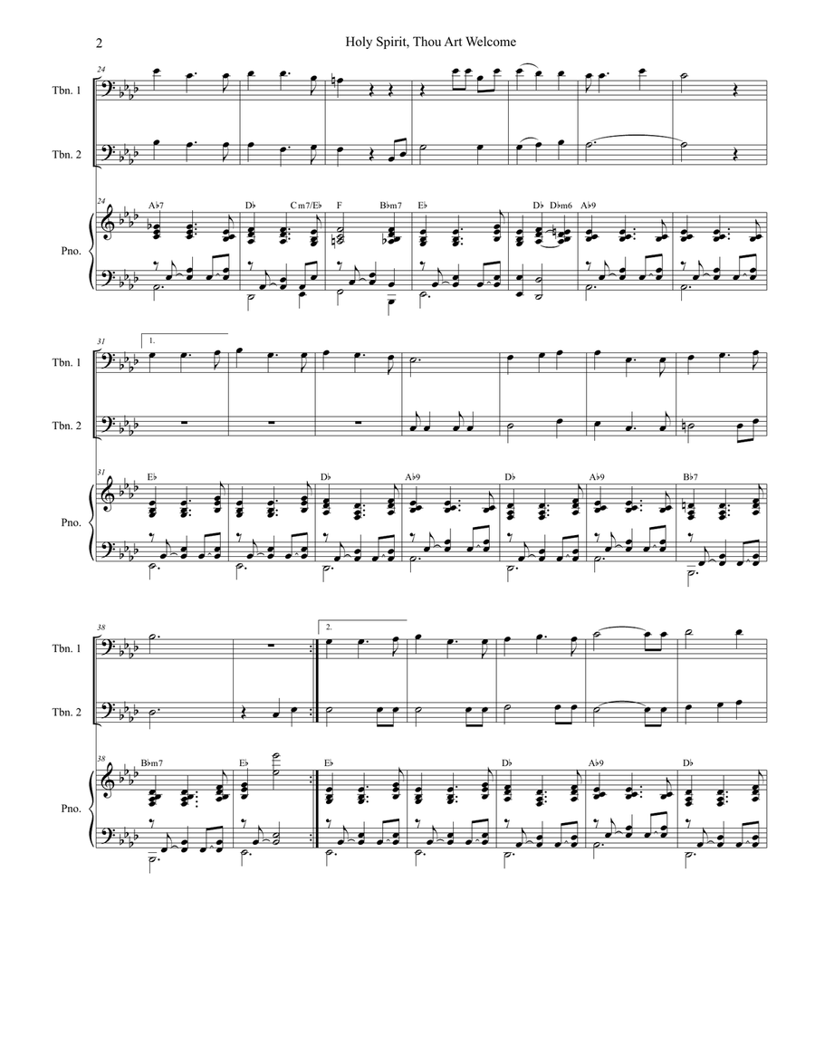 Holy Spirit, Thou Art Welcome Trombone Duet scores gallery preview page 2