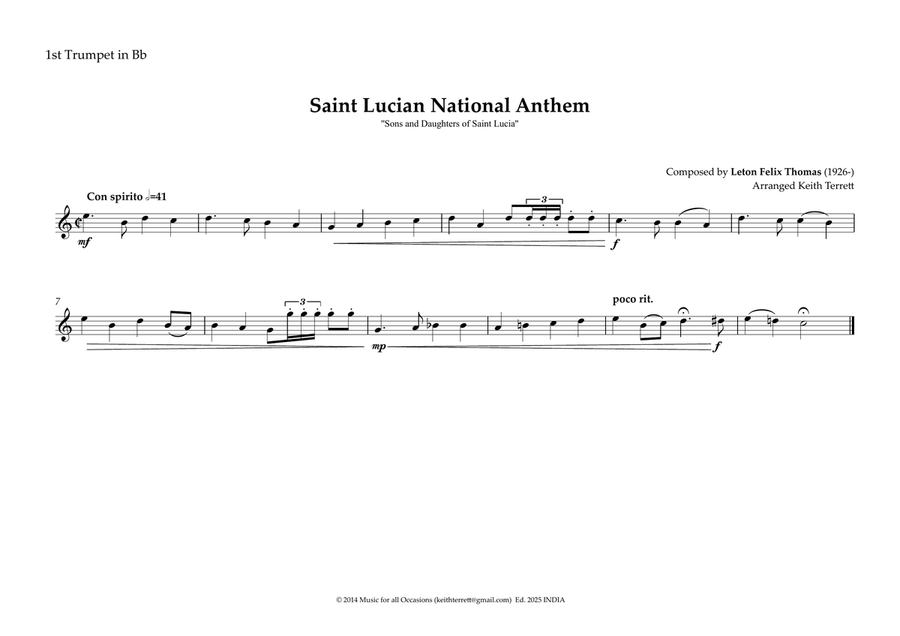 Saint Lucian National Anthem ''Sons and Daughters of Saint Lucia'' for Brass Quintet Brass Quintet scores gallery preview page 4