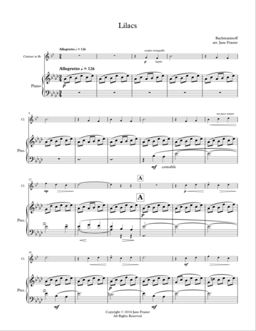 Lilacs Clarinet Solo scores gallery preview page 1