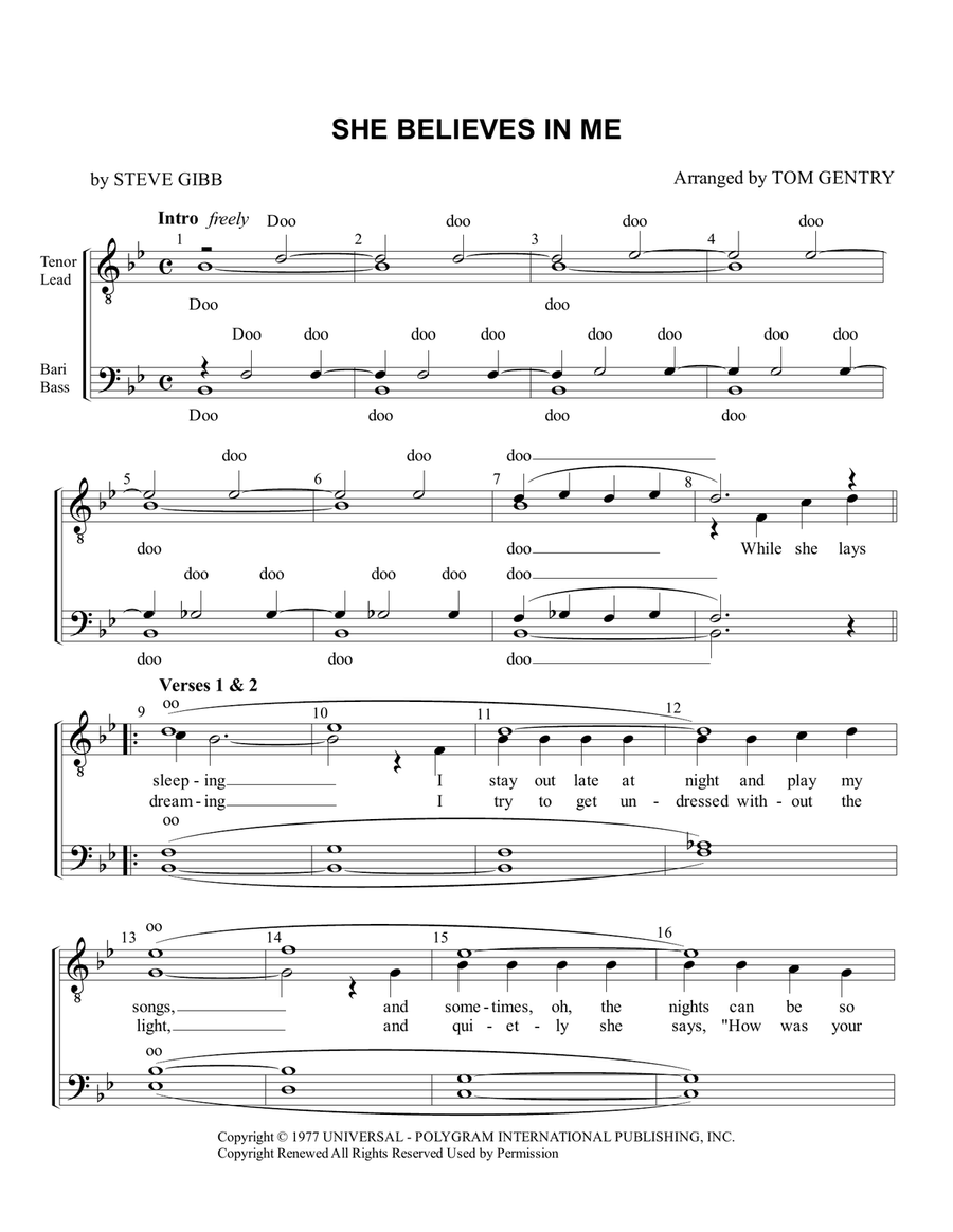 She Believes In Me TTBB scores gallery preview page 1