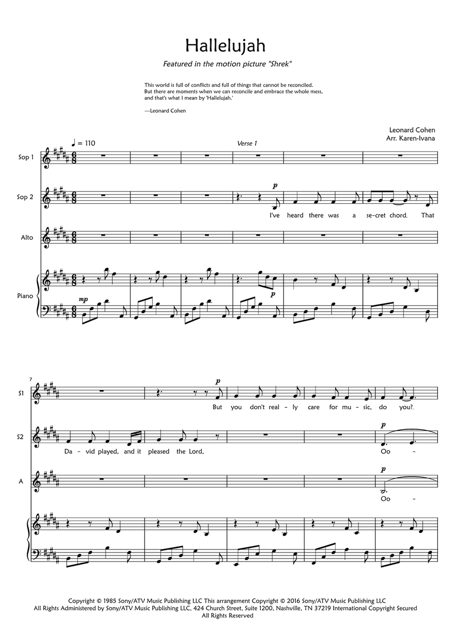 Hallelujah SSA scores gallery preview page 1