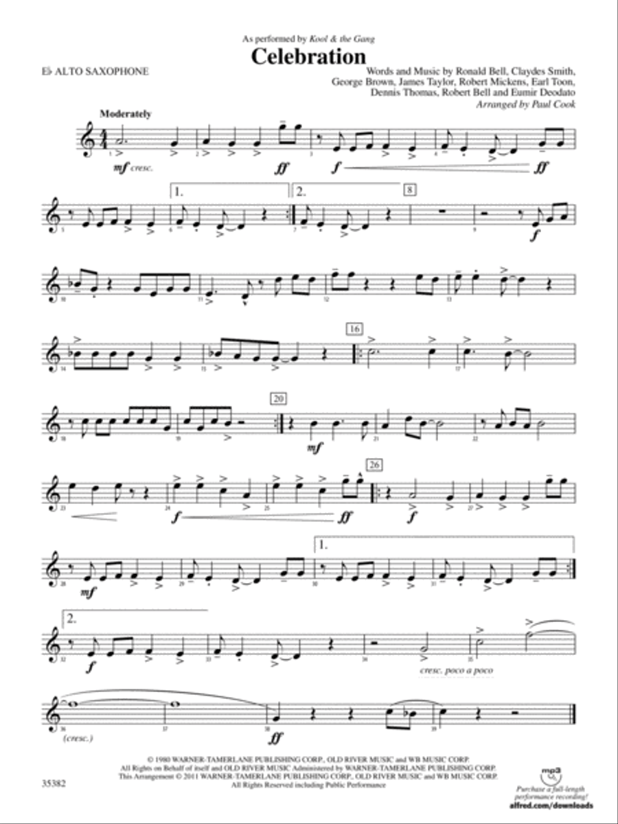 Celebration: E-flat Alto Saxophone Concert Band scores gallery preview page 1