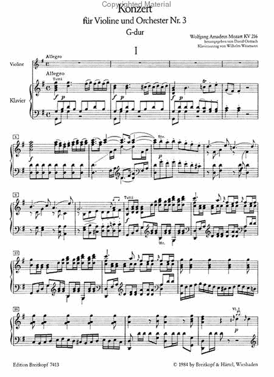 Violin Concerto [No. 3] in G major K. 216