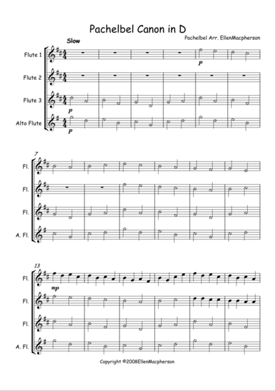 Pachelbel's Cannon in D - Flute Trio Flute Solo scores gallery preview page 1