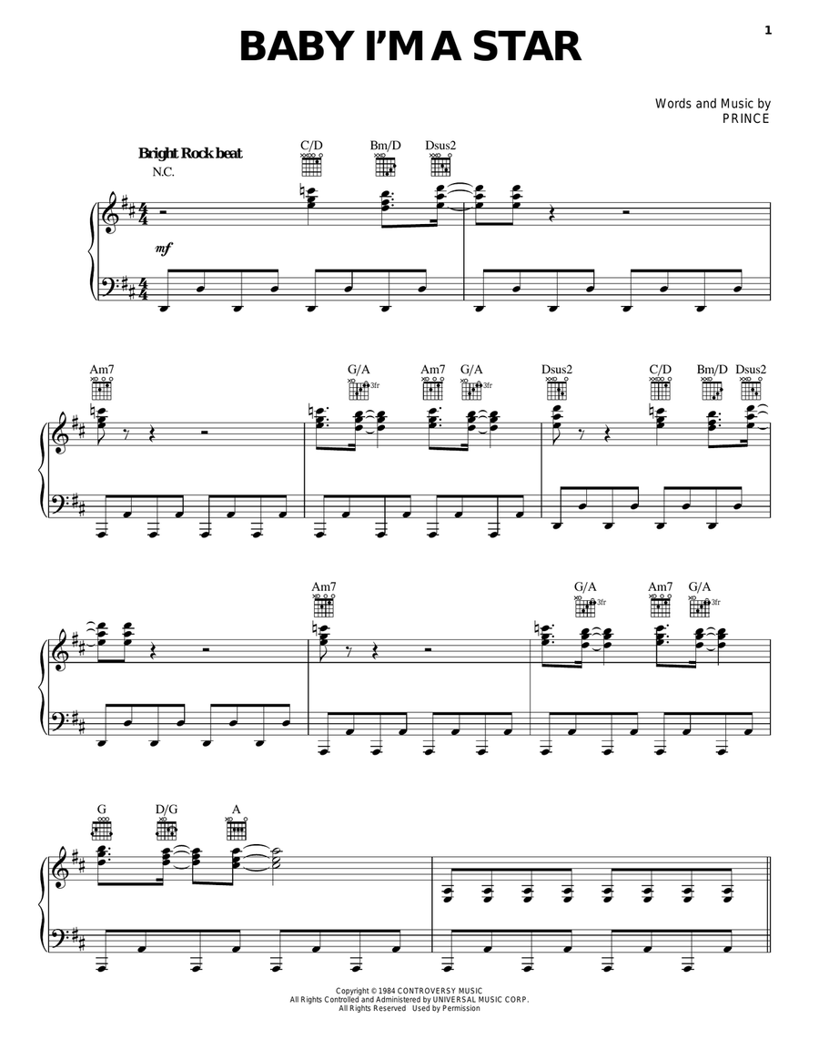 Baby I'm A Star Piano, Vocal, Guitar scores gallery preview page 1
