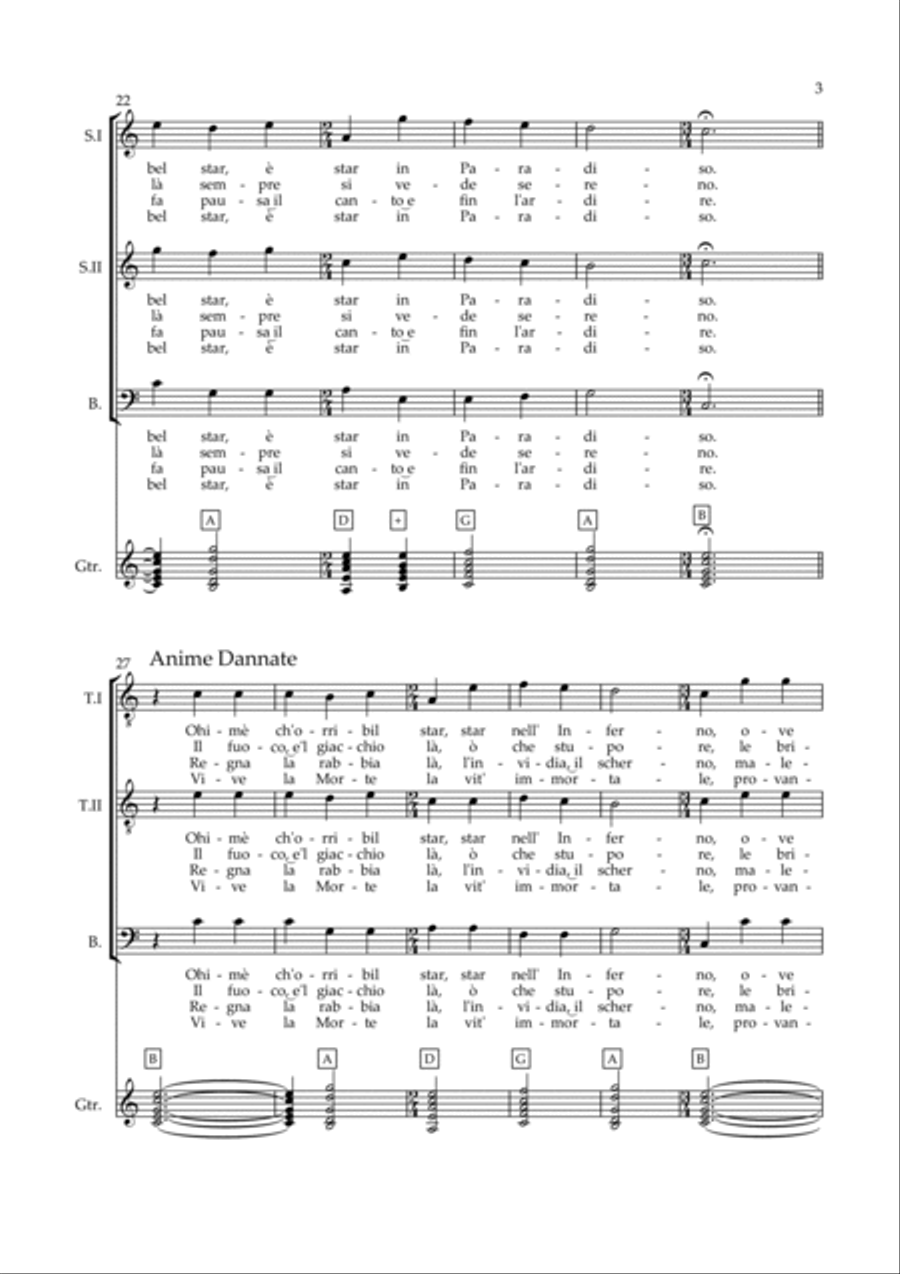 Ciaccona di Paradiso e d'Inferno (O che bel star è star in paradiso) - SSTTB & Realized Guitar Tab Choir scores gallery preview page 3