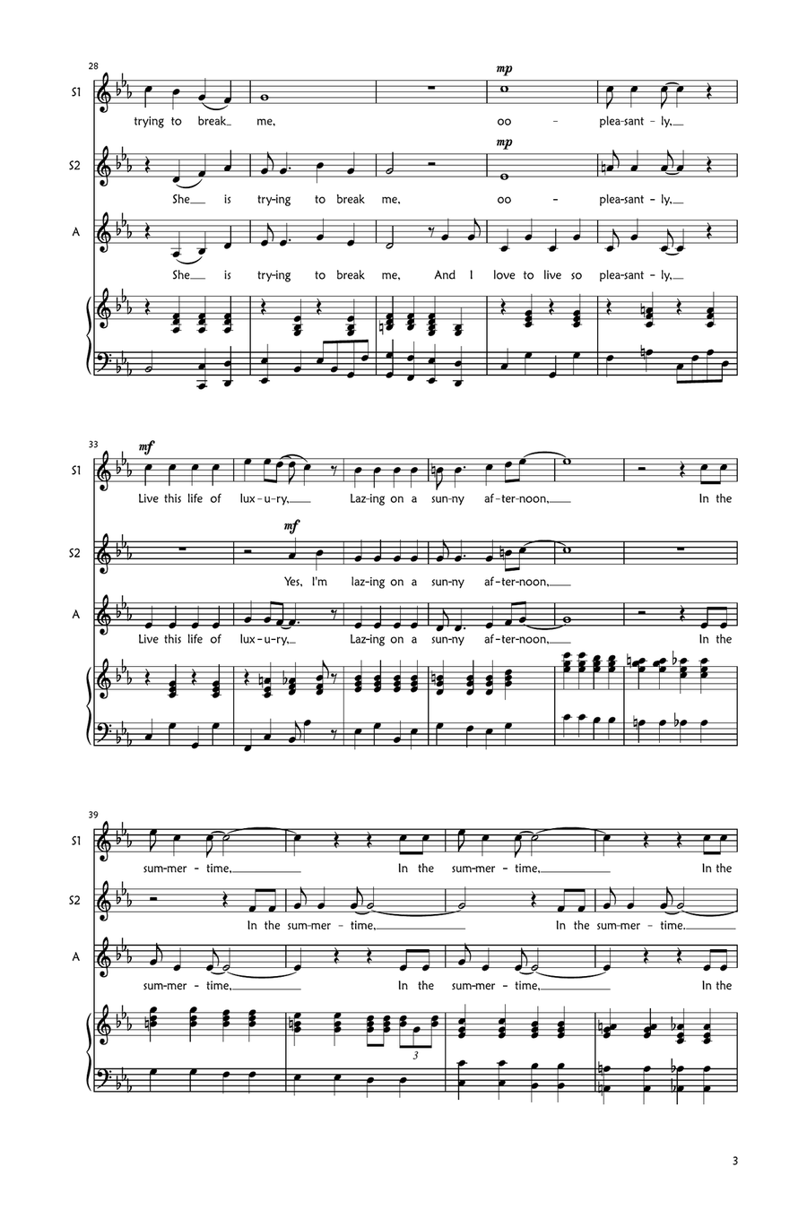 Sunny Afternoon SSA scores gallery preview page 3