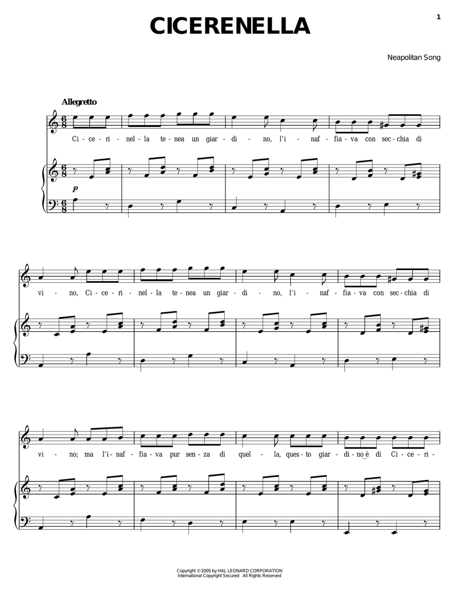 Cicerenella Cicerenella Piano, Vocal, Guitar scores gallery preview page 1