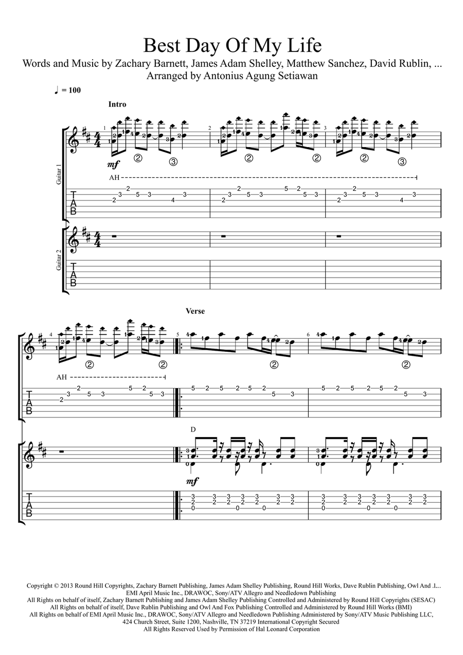 Best Day Of My Life Guitar Ensemble scores gallery preview page 1