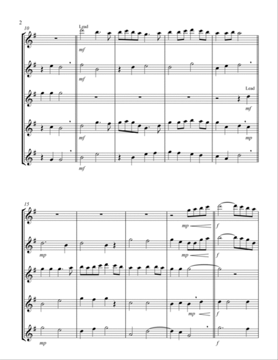 Simple Gifts ('Tis the Gift to Be Simple) (F) (Tenor Saxophone Quintet) Saxophone Quintet scores gallery preview page 2