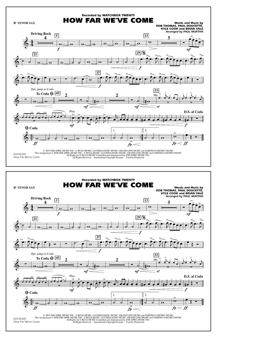 How Far We've Come - Bb Tenor Sax