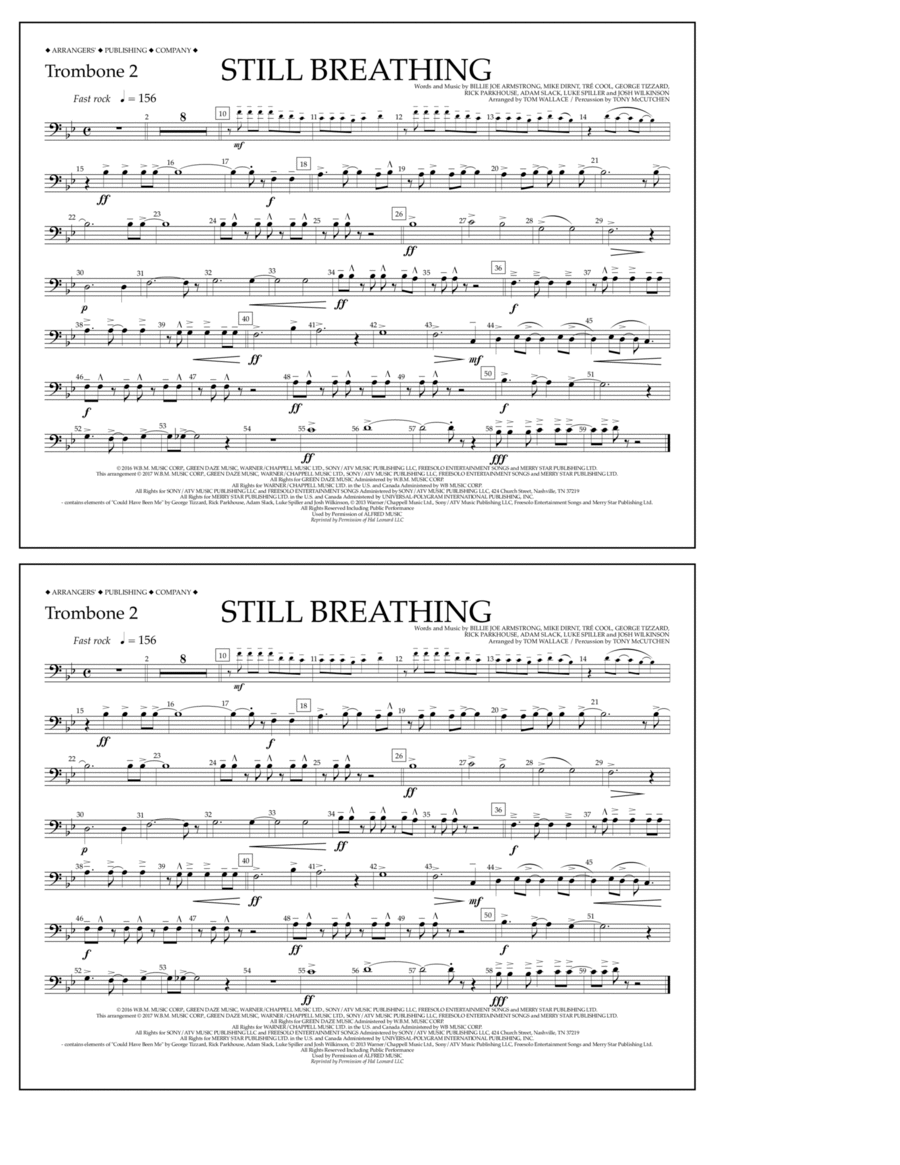 Still Breathing - Trombone 2 Trombone scores gallery preview page 1