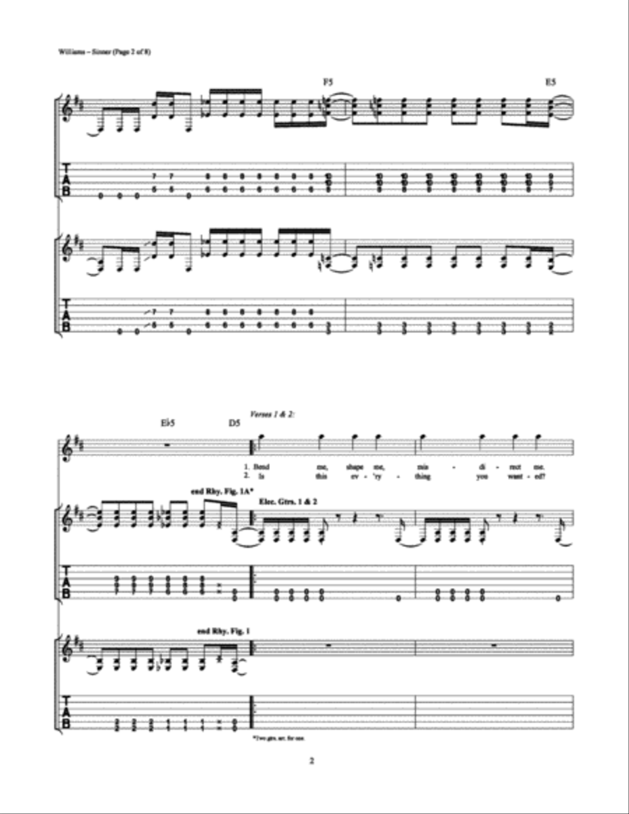 Sinner Sinner Electric Guitar scores gallery preview page 2