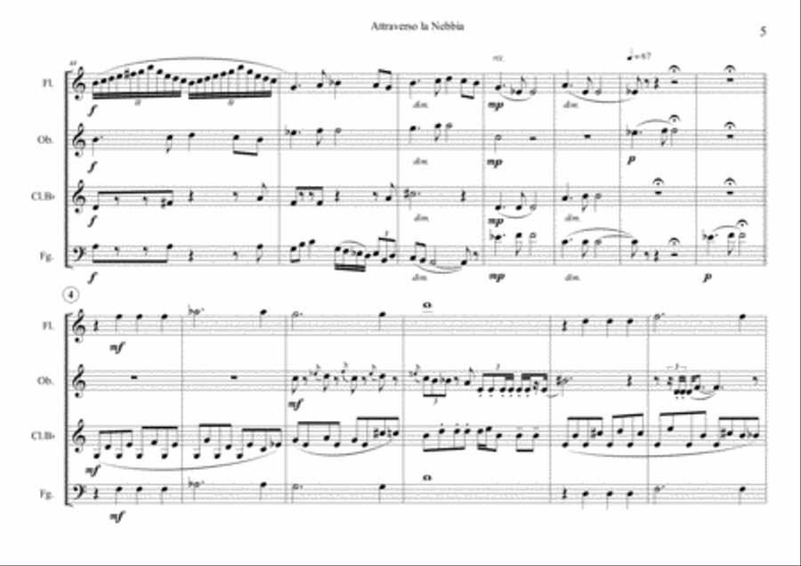 Attraverso La Nebbia (SCORE + PARTS) Woodwind Quartet scores gallery preview page 5