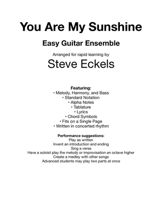 Book cover for You Are My Sunshine For Easy Guitar Ensemble