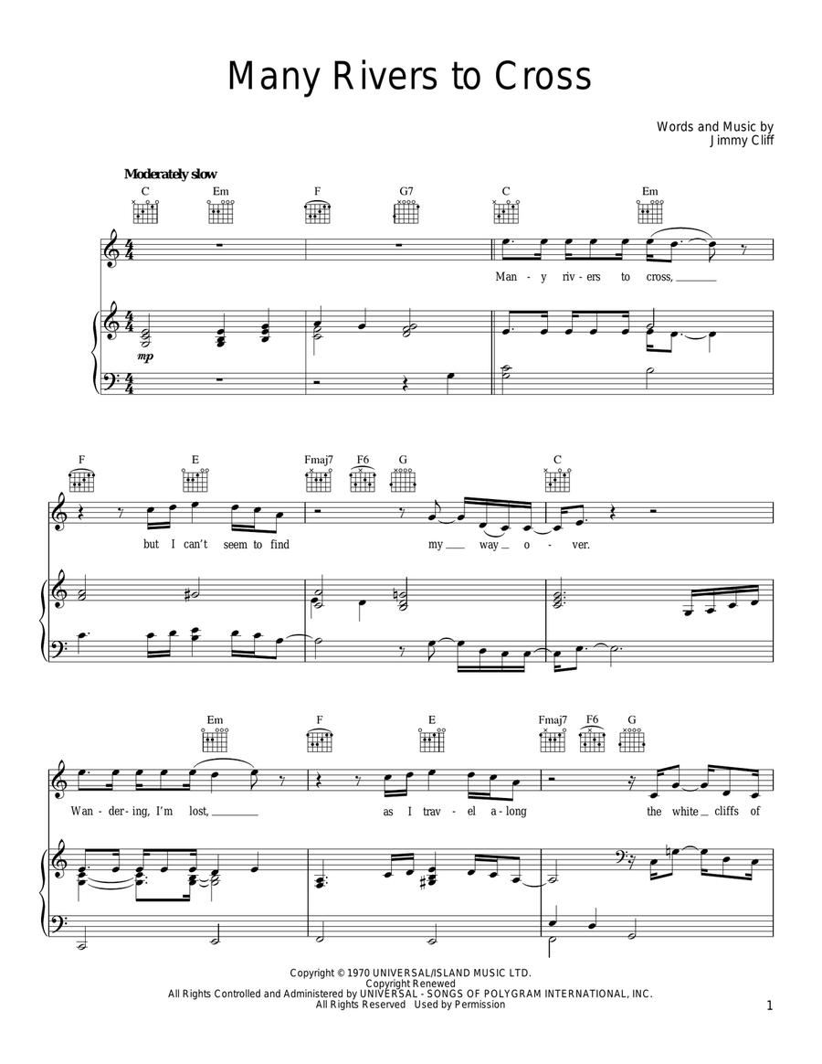 Many Rivers To Cross Piano, Vocal, Guitar scores gallery preview page 1