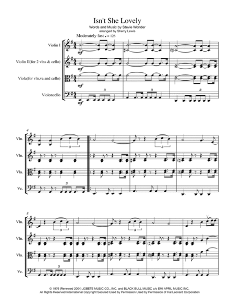Isn't She Lovely String Trio scores gallery preview page 4