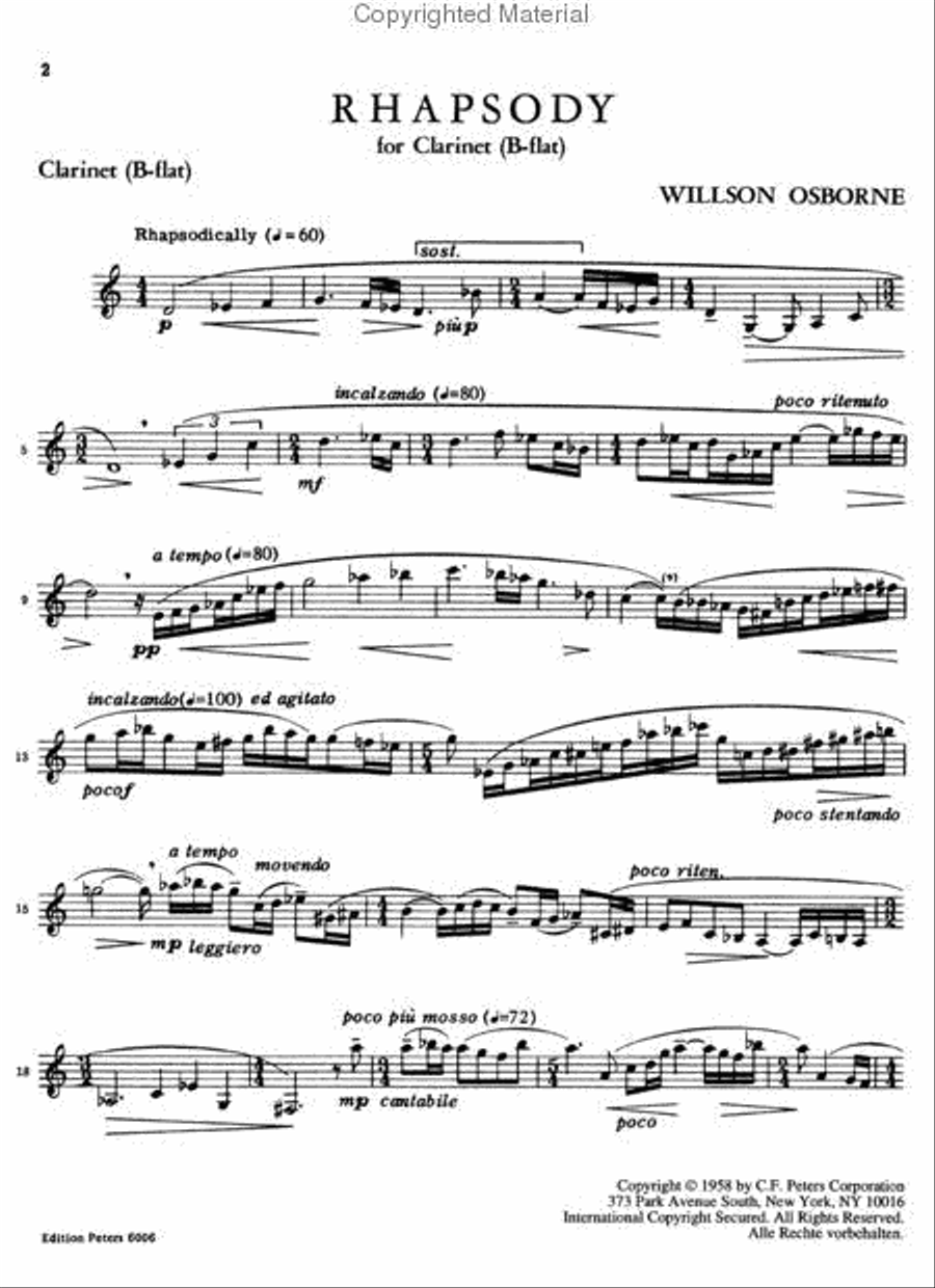 Rhapsody for Clarinet Solo B-Flat Clarinet scores gallery preview page 2