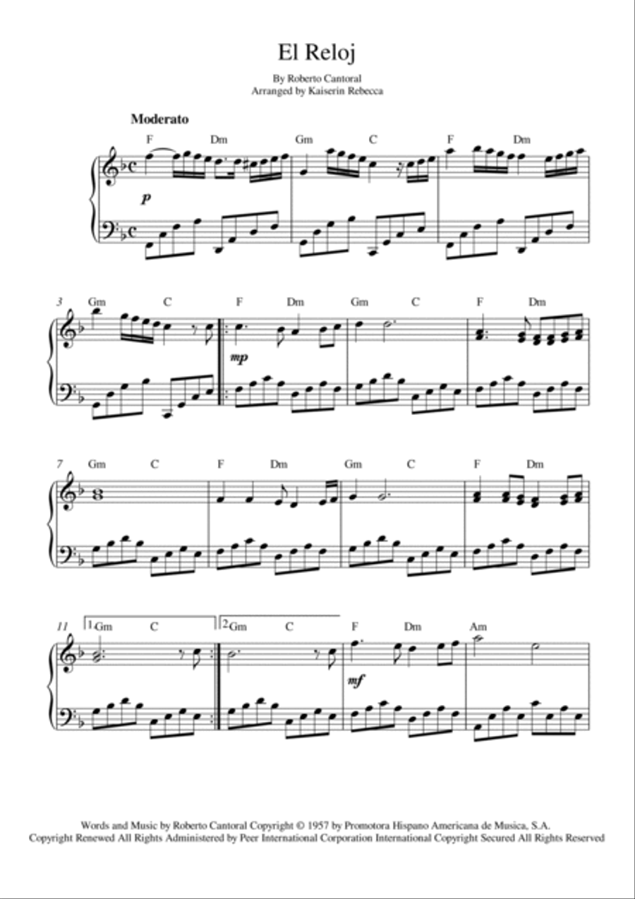 El Reloj El Reloj Piano Solo scores gallery preview page 1
