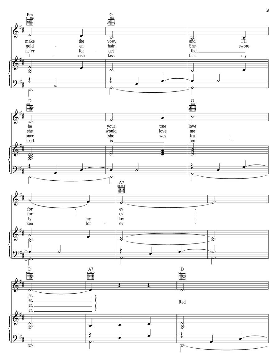 Red Is The Rose Piano, Vocal, Guitar scores gallery preview page 3