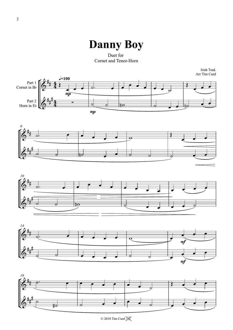 Danny Boy. Duet for Cornet and Tenor Horn. Trumpet Duet scores gallery preview page 2