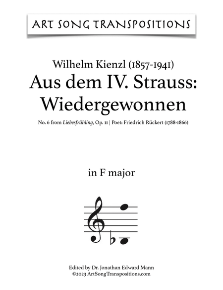 KIENZL: Aus dem IV. Strauss: Wiedergewonnen, Op. 11 no. 6 (transposed to F major)