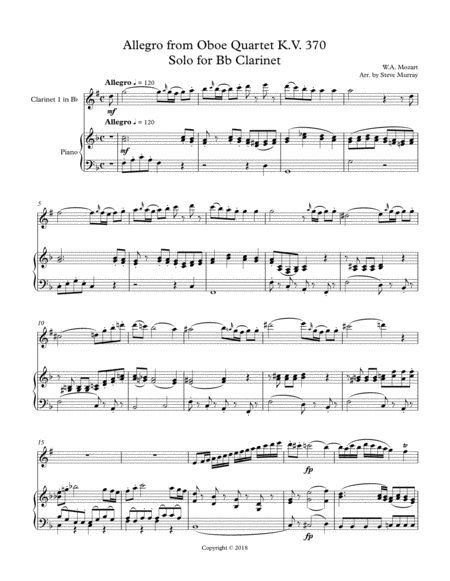 Allegro from Oboe Quartet K.370 (Clarinet Solo) image number null