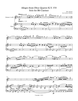Allegro from Oboe Quartet K.370 (Clarinet Solo)