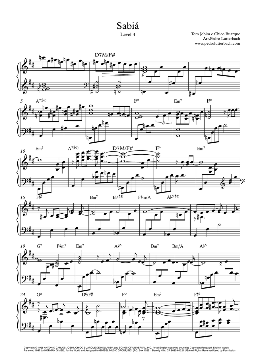 Sabia Piano Solo scores gallery preview page 1