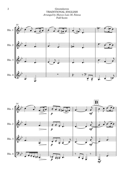 Greensleeves - Horn in F Quartet image number null