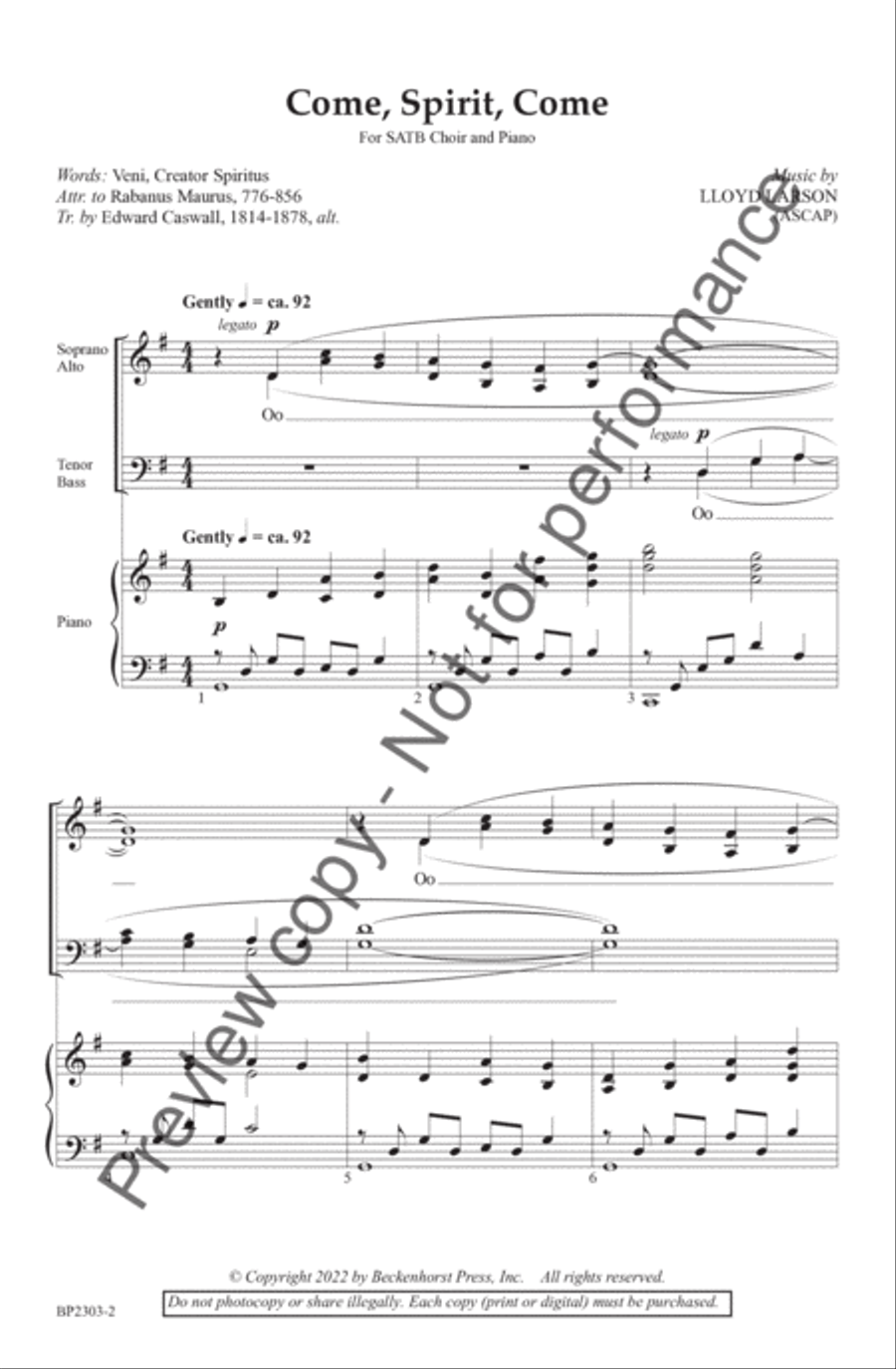 Come, Spirit, Come Come, Spirit, Come 4-Part scores gallery preview page 3
