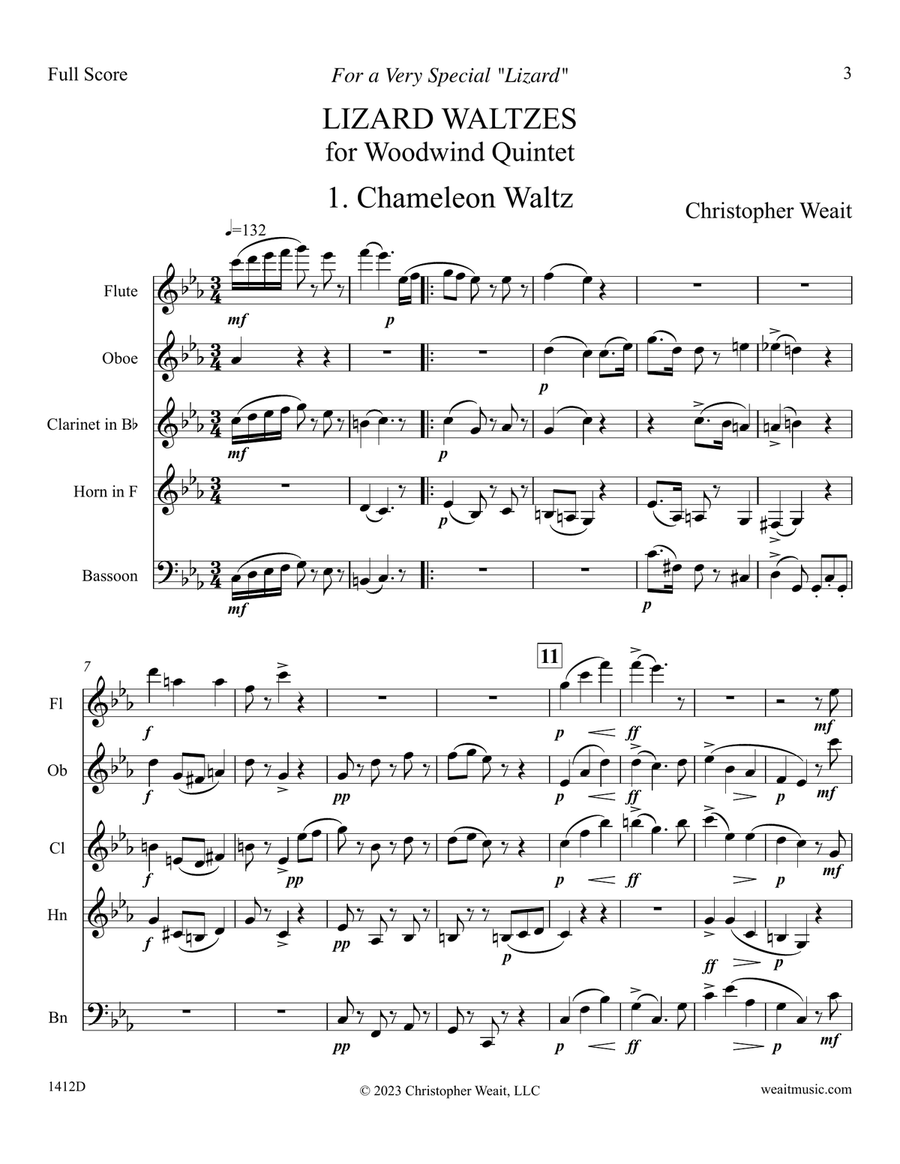 Lizard Waltzes for woodwind quintet (5’24) Woodwind Quintet scores gallery preview page 3