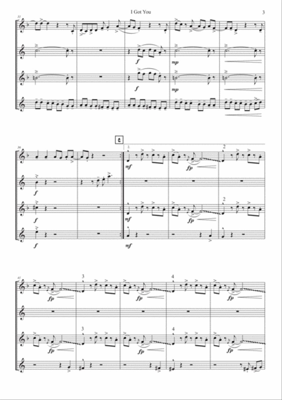 I Got You (i Feel Good) Saxophone Quartet scores gallery preview page 5