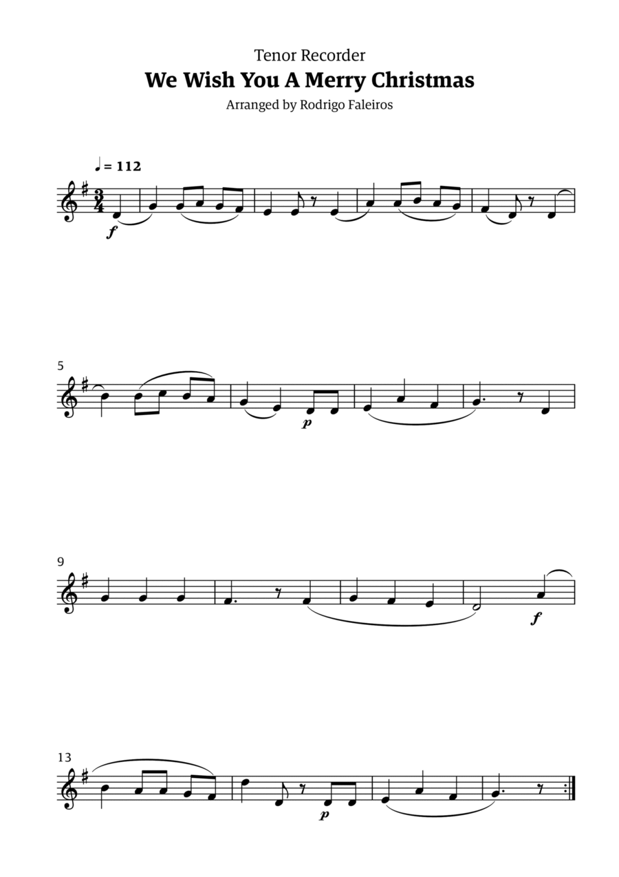 We Wish You a Merry Christmas (for solo tenor recorder) Tenor Recorder scores gallery preview page 1